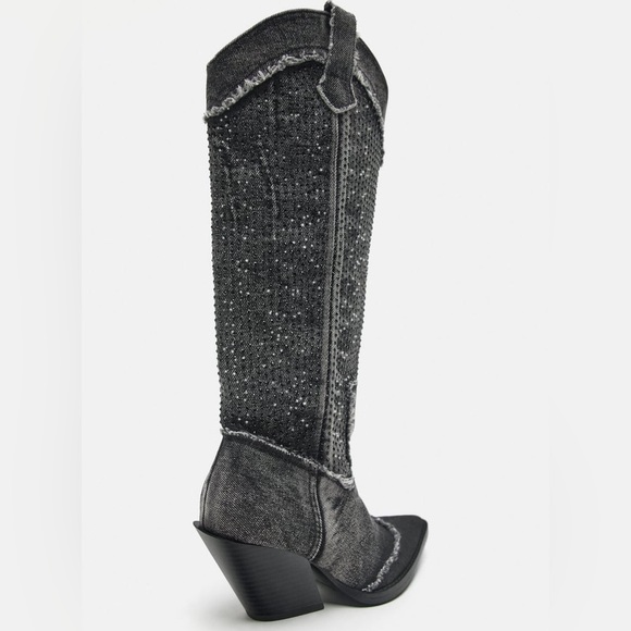ZARA RHINESTONE DENIM COWBOY BOOTS - Picture 6 of 16